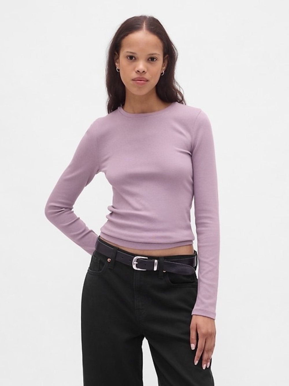 GAP Amethyst Purple Long-Sleeve Crewneck T-Shirt S